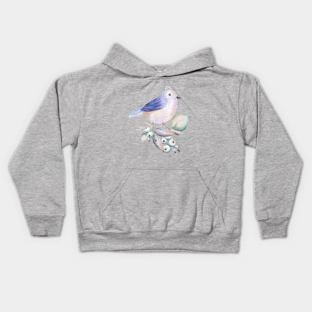 Lovely Bird with Berries Kids Hoodie by VintageHeroes